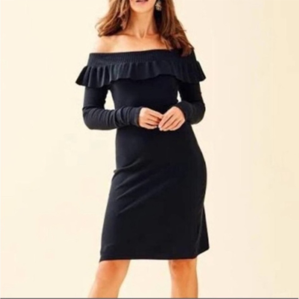 Lilly Pulitzer Moda dress black Off-Shoulder sweater Dress Onyx L NWT MSRP178.00